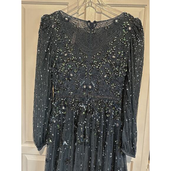 NWT Mac Duggal High Neck Size 6 Floral Embellished Puff Long Sleeve Midi Dress - Picture 11 of 16